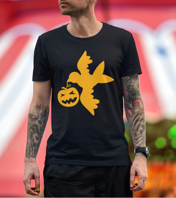 Premium T-Shirt: Birdy Carrying Pumpkin Jack O Lantern Halloween T-Shirt Birdy Carrying Pumpkin Jack O Lantern Halloween T-Shirt