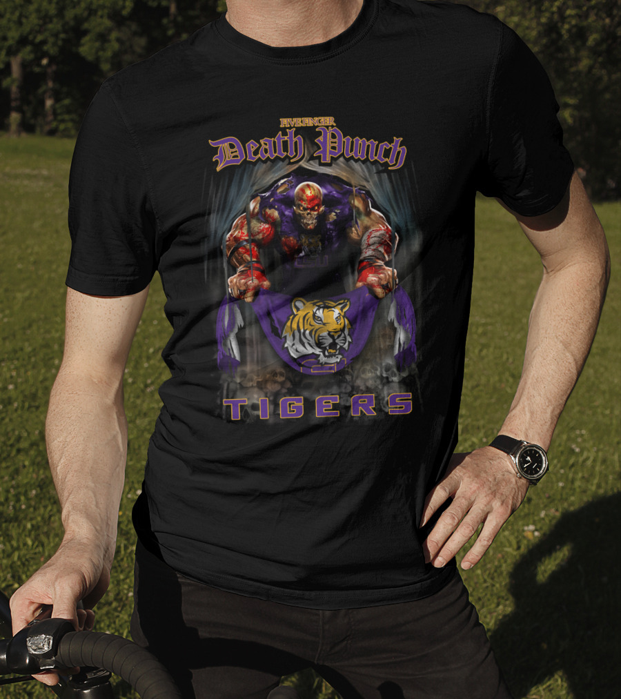 Five Finger Death Punch Lsu Tigers Skull Holding Banner T-Shirt