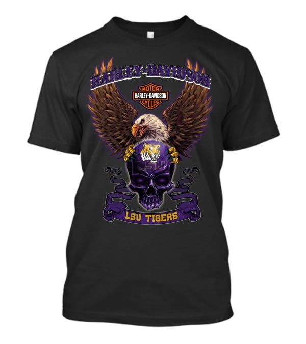 Harley Davidson Lsu Tigers Motor Cycles Eagle Skull T-Shirt