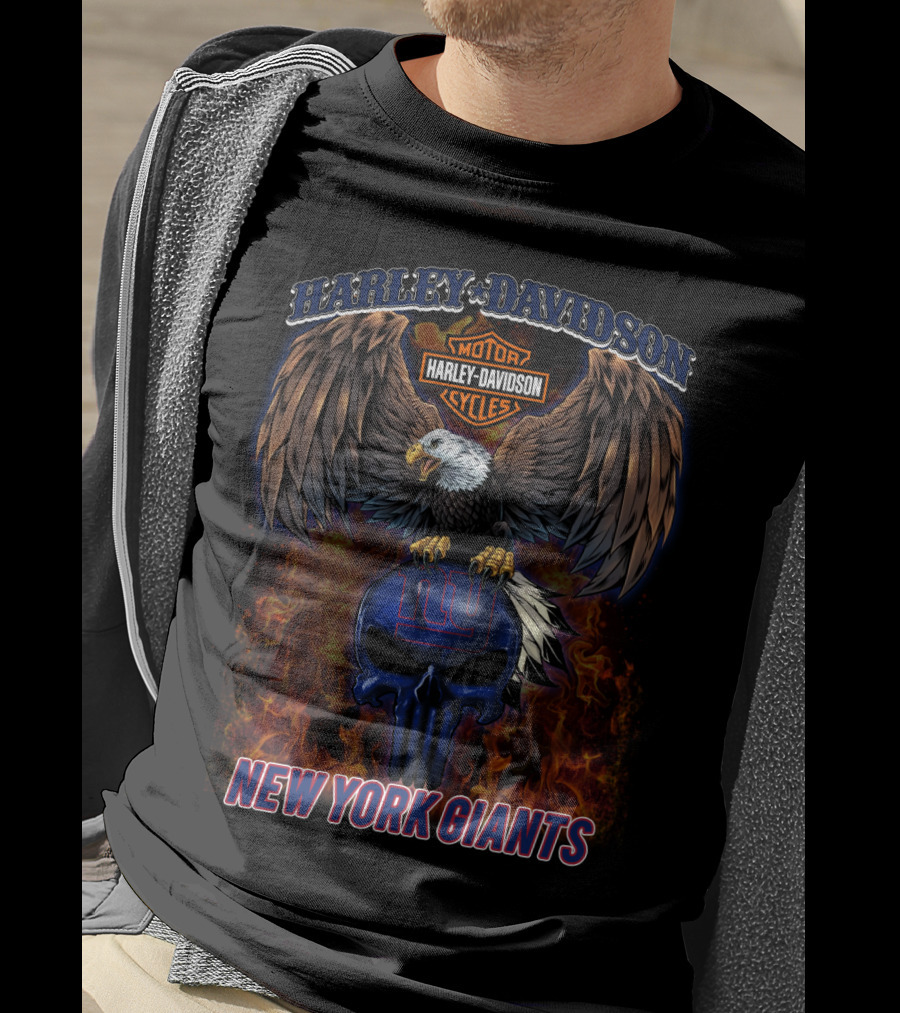 Harley Davidson New York Giants Eagle Motorcycle Skull T-Shirt
