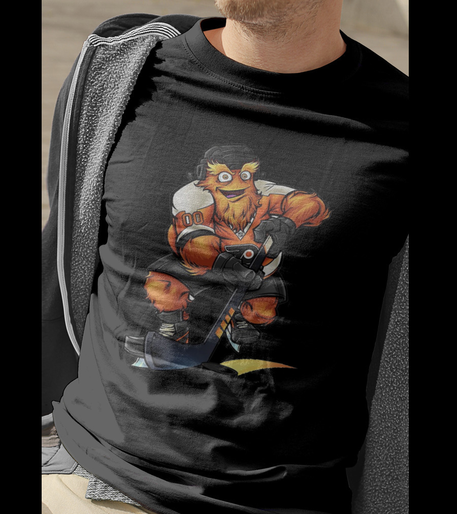 Gritty Philadelphia Flyers Hockey Character With Stick Drawing T-Shirt