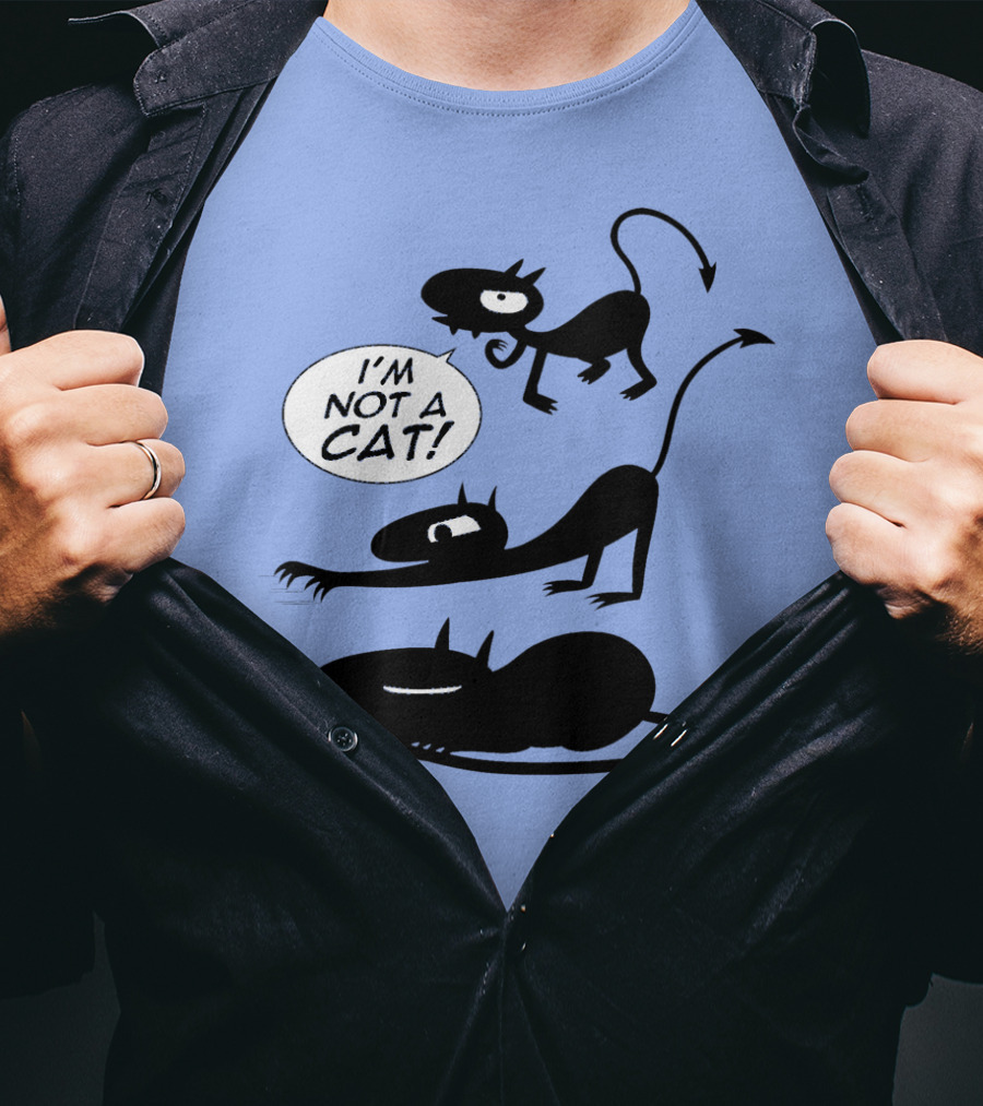 I'm Not A Cat Black Cartoon Creatures With Tails And Horns T-Shirt
