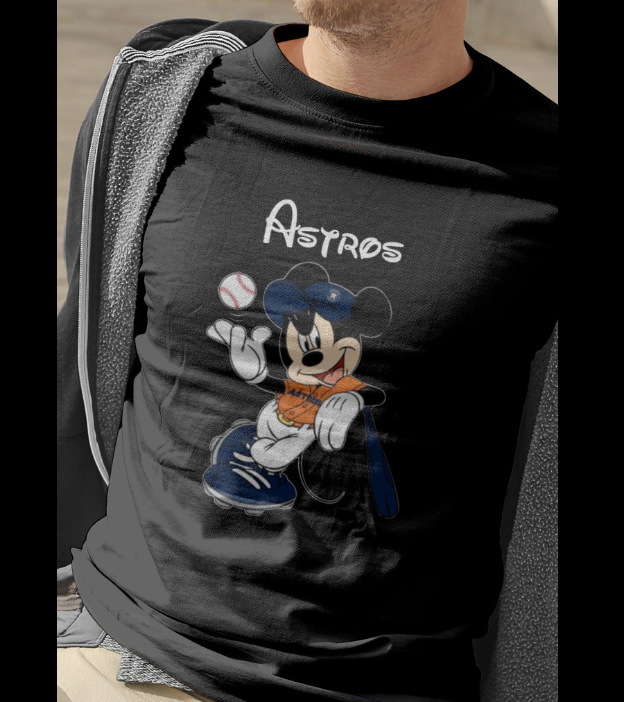 Mickey Astros Baseball Player In Orange And Blue T-Shirt