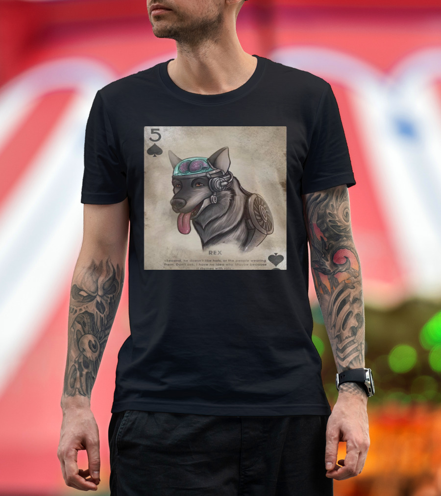 5 of Spades Rex Dog Brainy Pet with Cybernetic Headgear and Brain T-Shirt