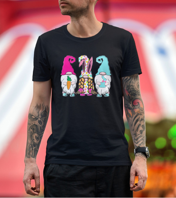 Premium T-Shirt: 3 Easter Gnomes Pastel Spring Bunny Ears Rabbit Carrot Floral T-Shirt 3 Easter Gnomes Pastel Spring Bunny Ears Rabbit Carrot Floral T-Shirt