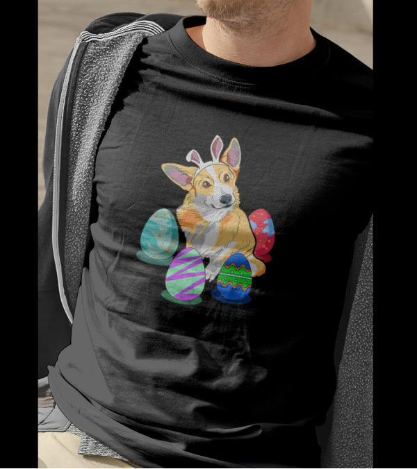 Corgi With Bunny Ears Surrounded By Colorful Easter Eggs T-Shirt