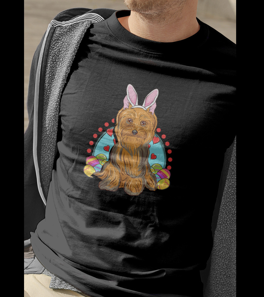 Yorkshire Terrier Yorkie With Easter Bunny Ears And Eggs T-Shirt
