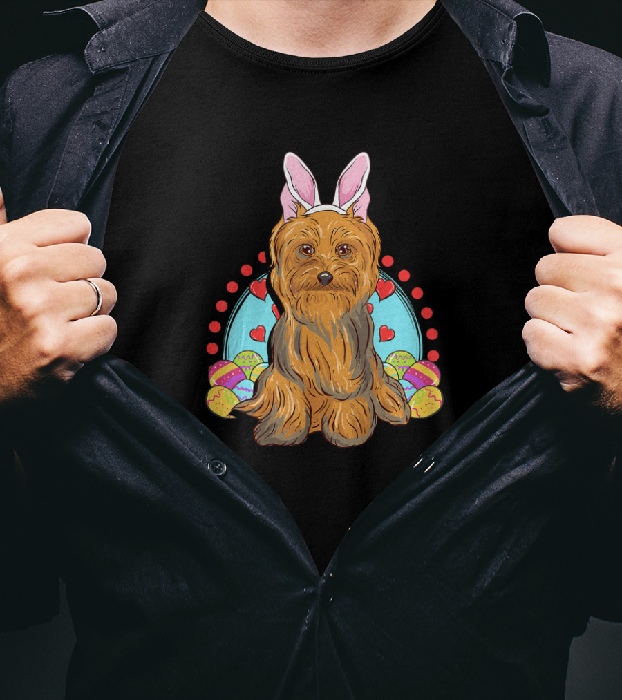 Yorkshire Terrier Yorkie With Easter Bunny Ears And Eggs T-Shirt