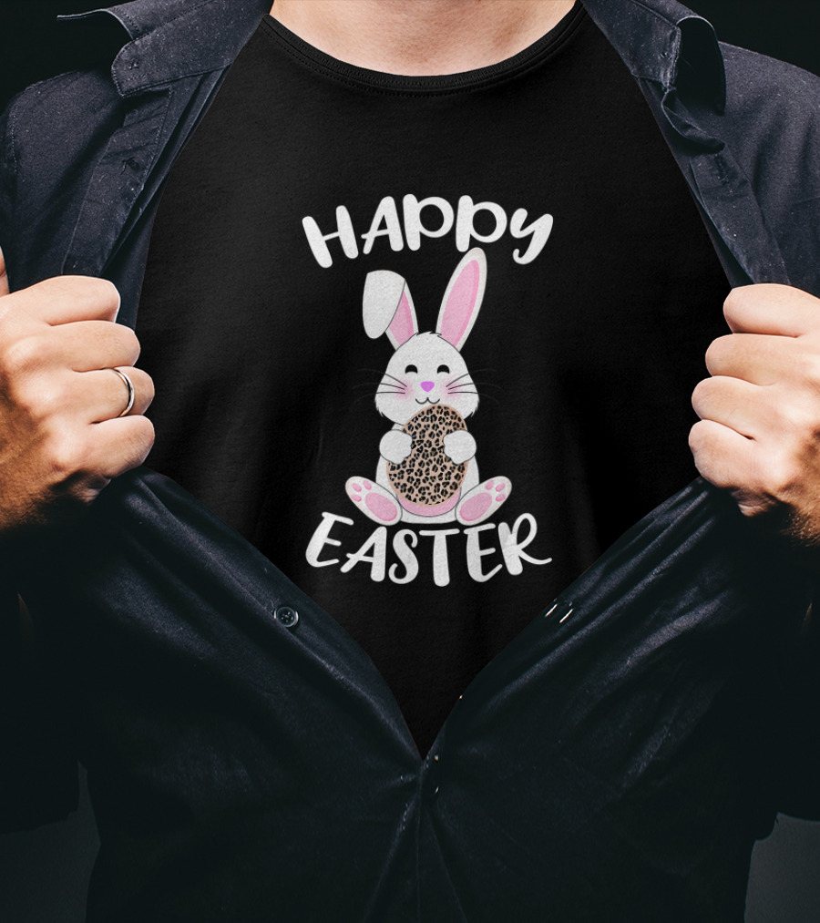 Happy Easter Bunny With Leopard Print Easter Egg T-Shirt