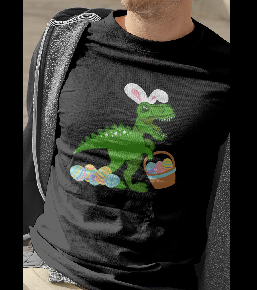 Easter Bunny Dinosaur T-Rex Egg Hunt With Basket And Eggs T-Shirt