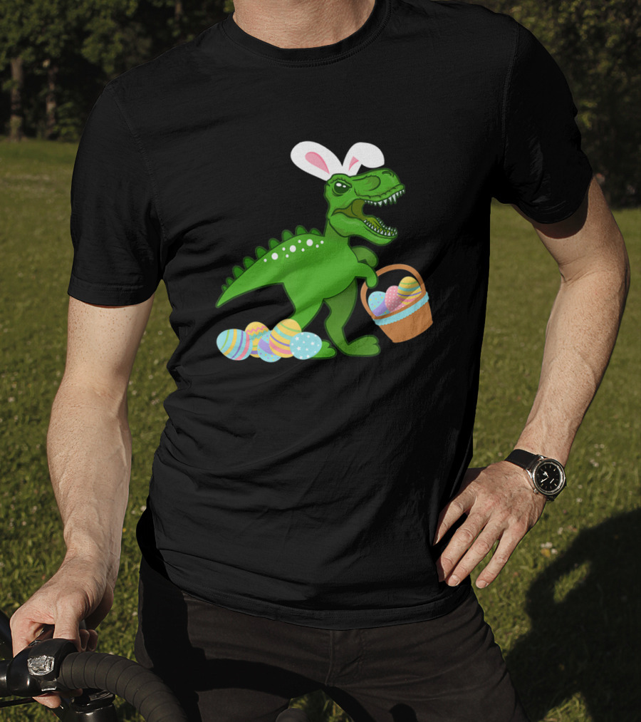 Easter Bunny Dinosaur T-Rex Egg Hunt With Basket And Eggs T-Shirt