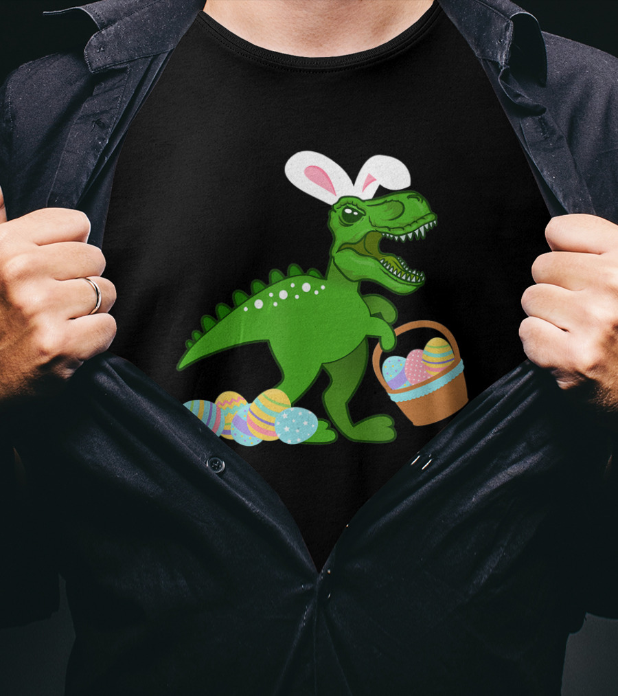 Easter Bunny Dinosaur T-Rex Egg Hunt With Basket And Eggs T-Shirt