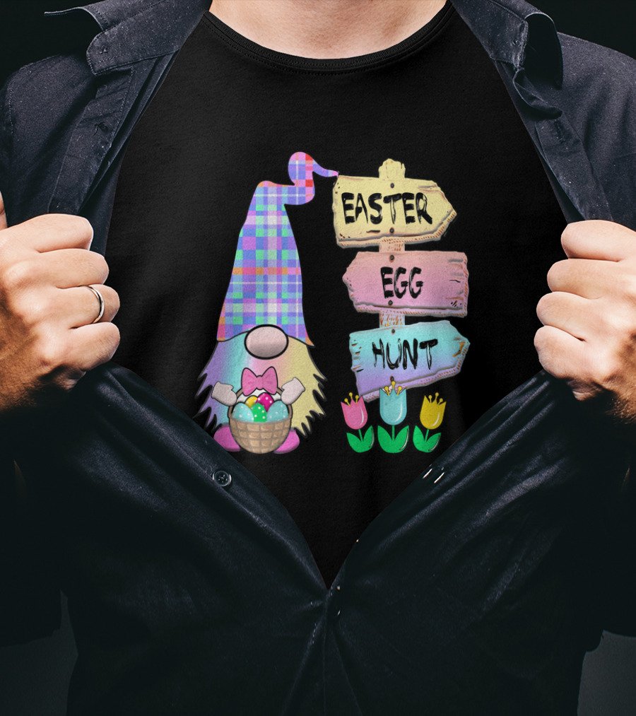 Easter Egg Hunt Gnome Pastel Spring Gingham T-Shirt