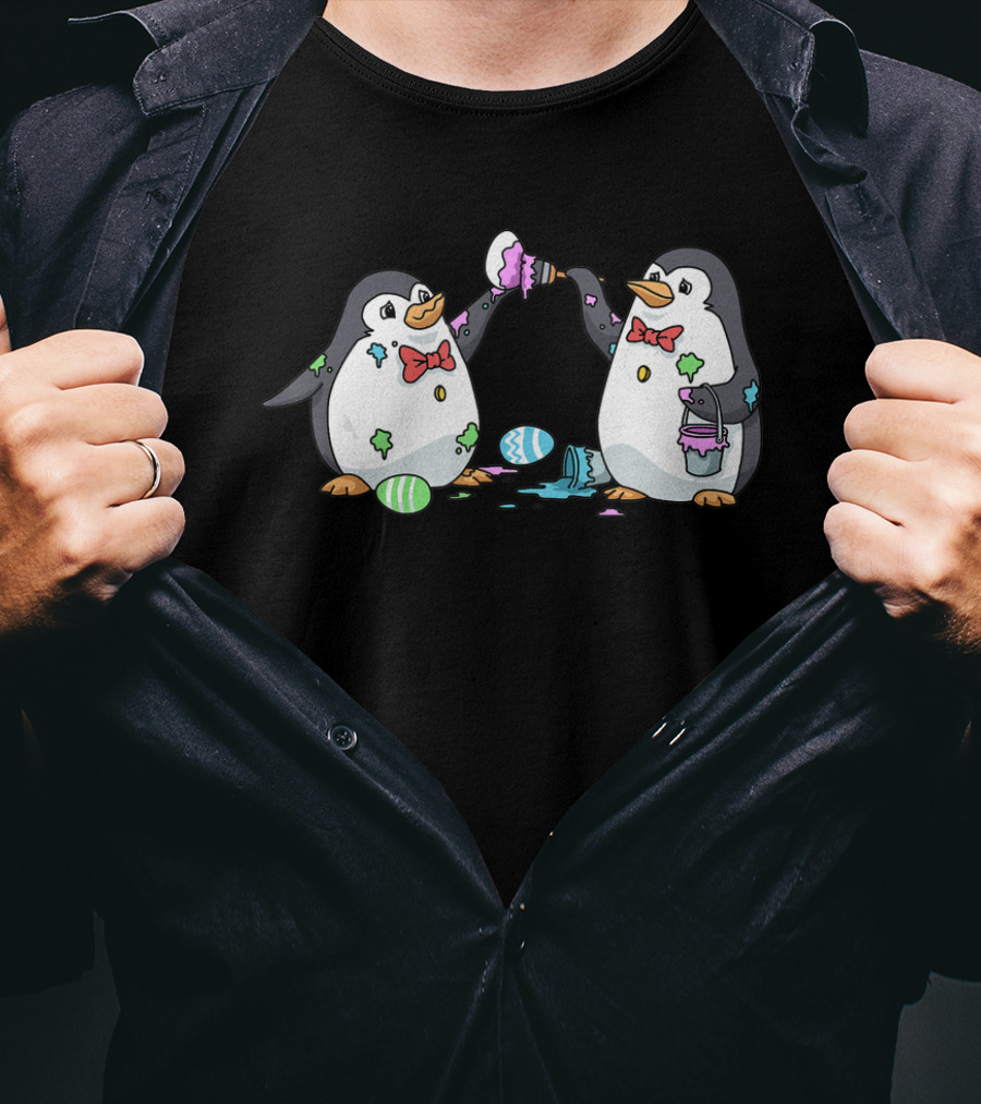 Happy Easter Penguin Egg Hunt With Bow Tie Penguins And Colorful Eggs T-Shirt