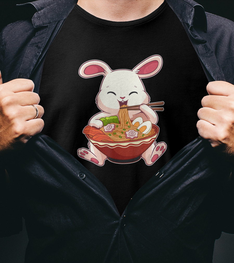 Kawaii Japanese Easter Bunny Eating Ramen Noodles With Egg T-Shirt