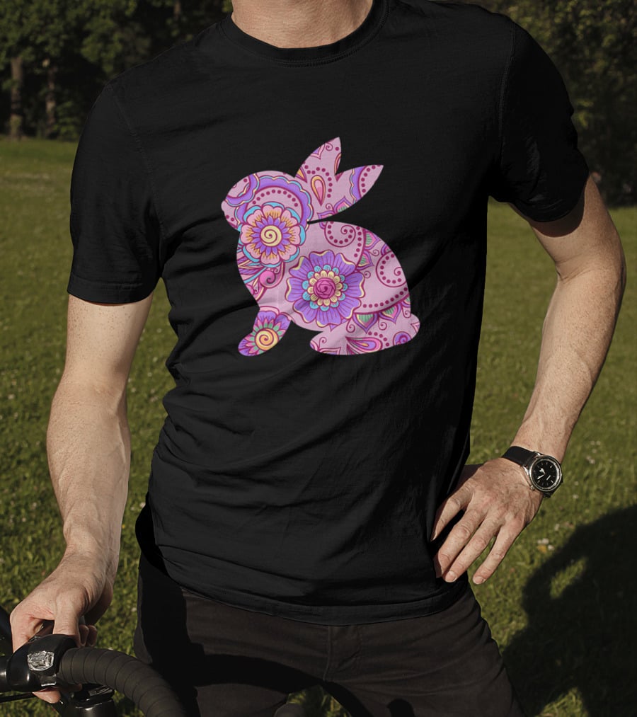Easter Women Pastel Bunny With Floral T-Shirt