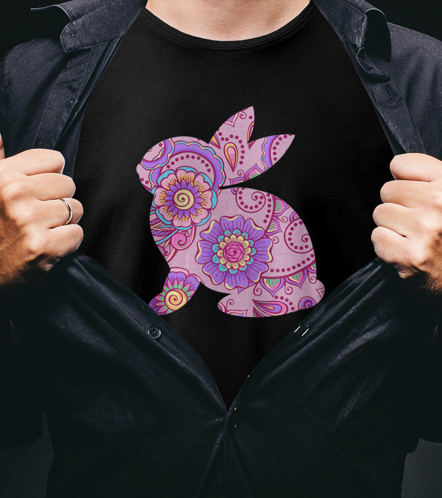 Easter Women Pastel Bunny With Floral T-Shirt