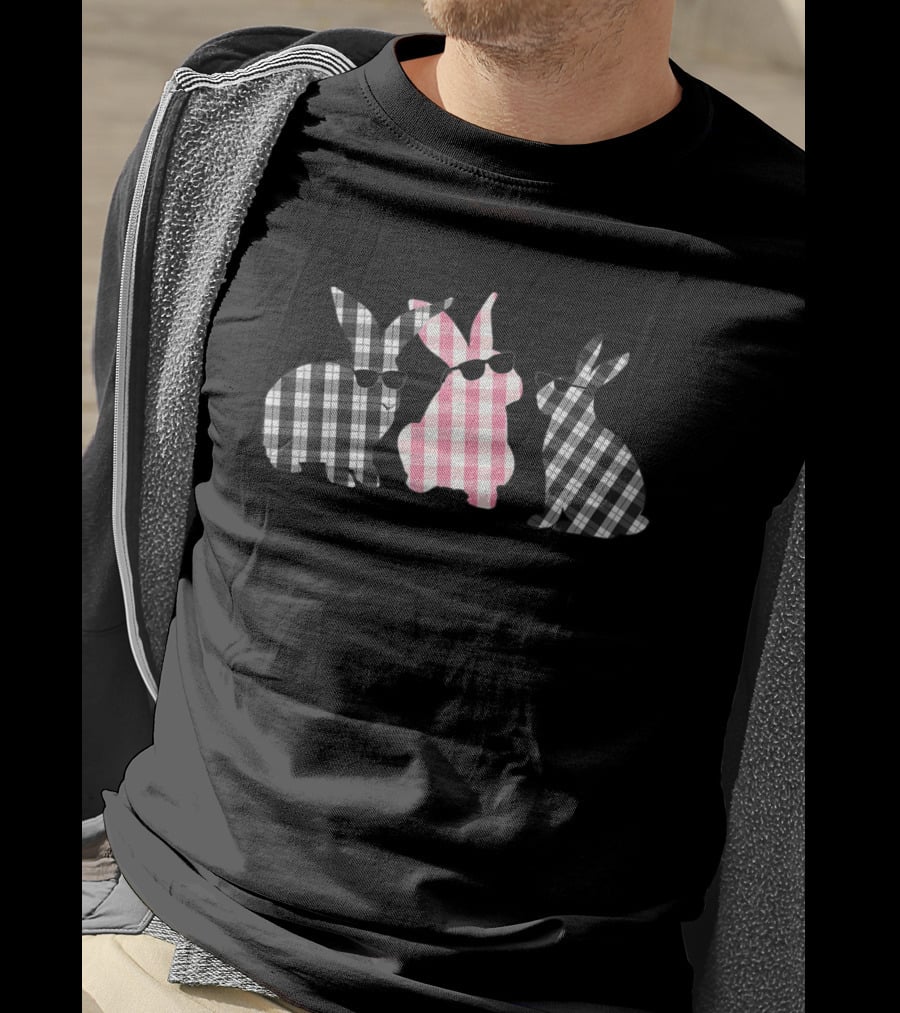 Buffalo Plaid Bunny Sunglasses Easter Day Costume T-Shirt