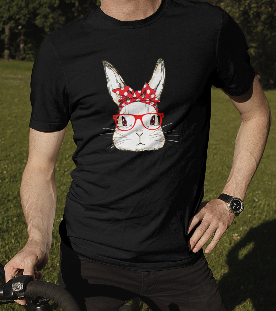 Bunny Mommy Wear Bandana Sunglasses Easter Day Rabbit With Polka Dot T-Shirt