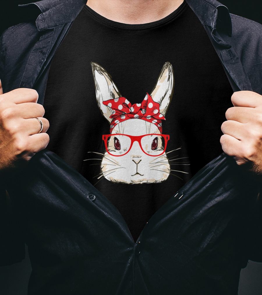 Bunny Mommy Wear Bandana Sunglasses Easter Day Rabbit With Polka Dot T-Shirt