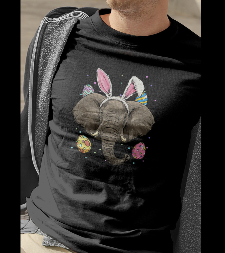Easter Bunny Ears Elephant Surrounded By Colorful Easter Eggs T-Shirt