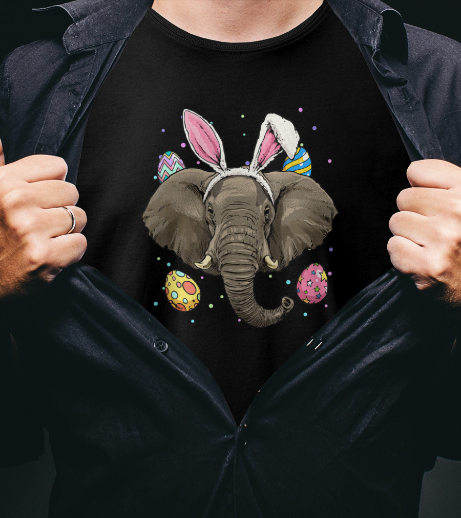 Easter Bunny Ears Elephant Surrounded By Colorful Easter Eggs T-Shirt