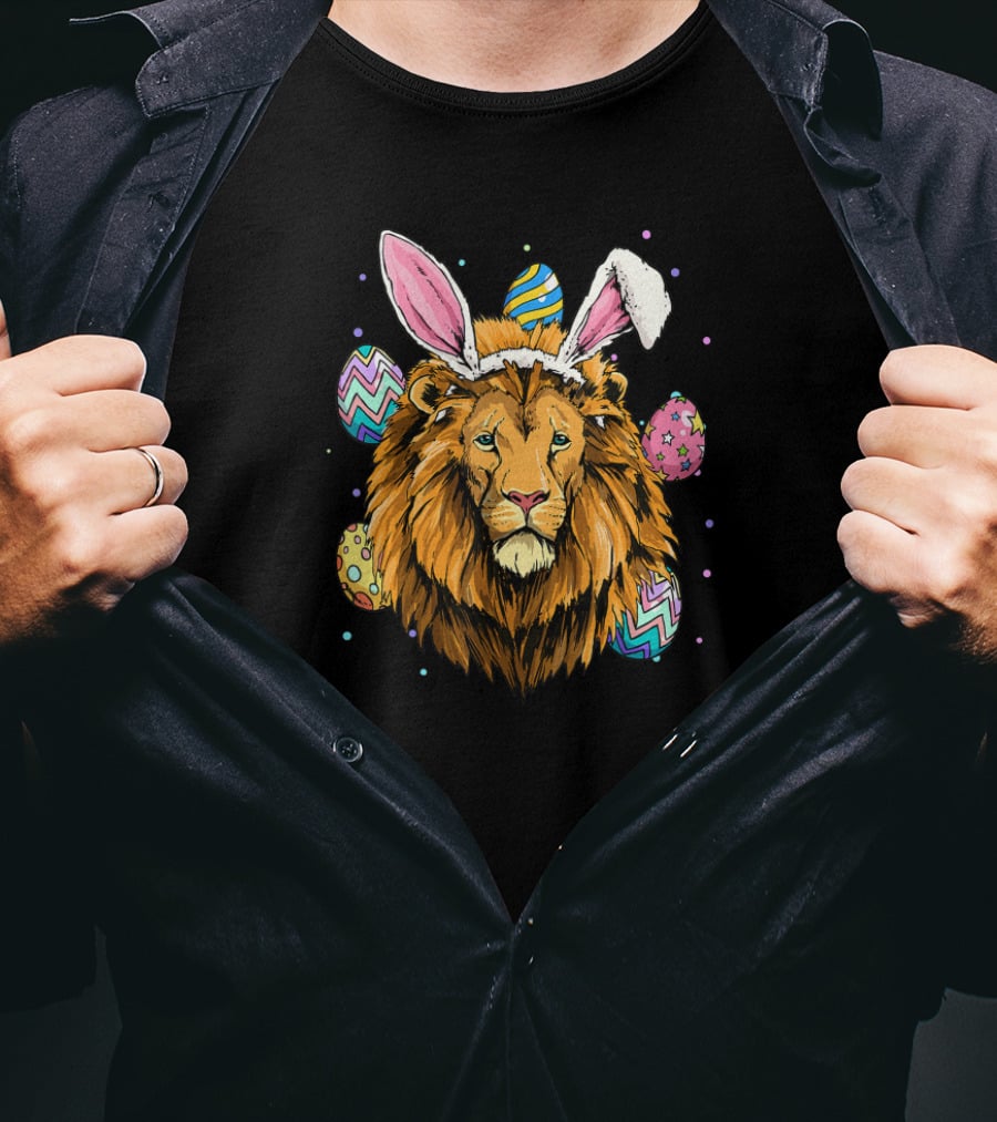 Easter Bunny Lion With Colorful Easter Eggs T-Shirt