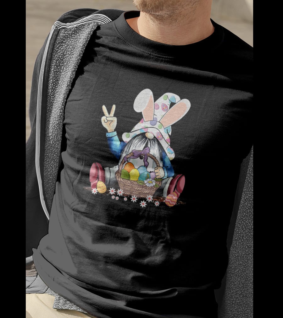 Funny Easter Hippie Gnome With Eggs And Peace Sign T-Shirt