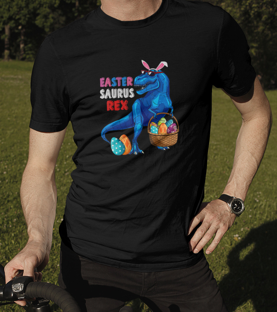 Easter Saurus Rex Dinosaur With Basket Of Eggs T-Shirt