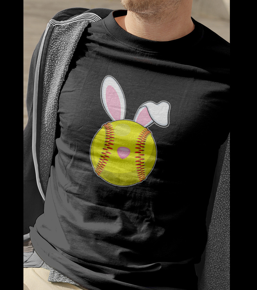 Softball Easter Bunny Rabbit Ears Sports Ball T-Shirt