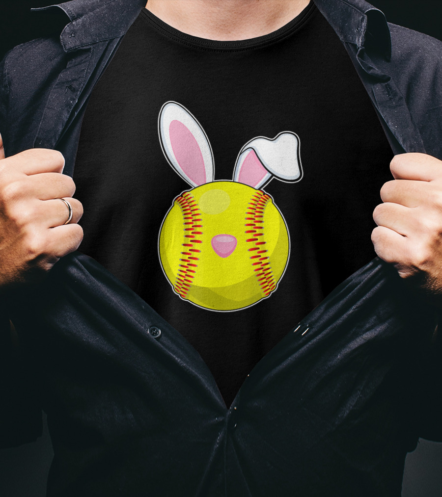Softball Easter Bunny Rabbit Ears Sports Ball T-Shirt
