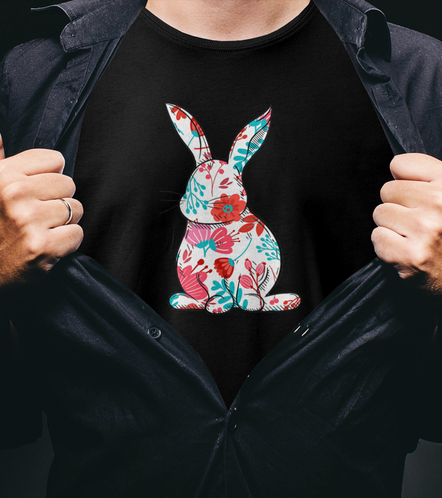 Easter Bunny With Colorful Floral Pattern For Women T-Shirt