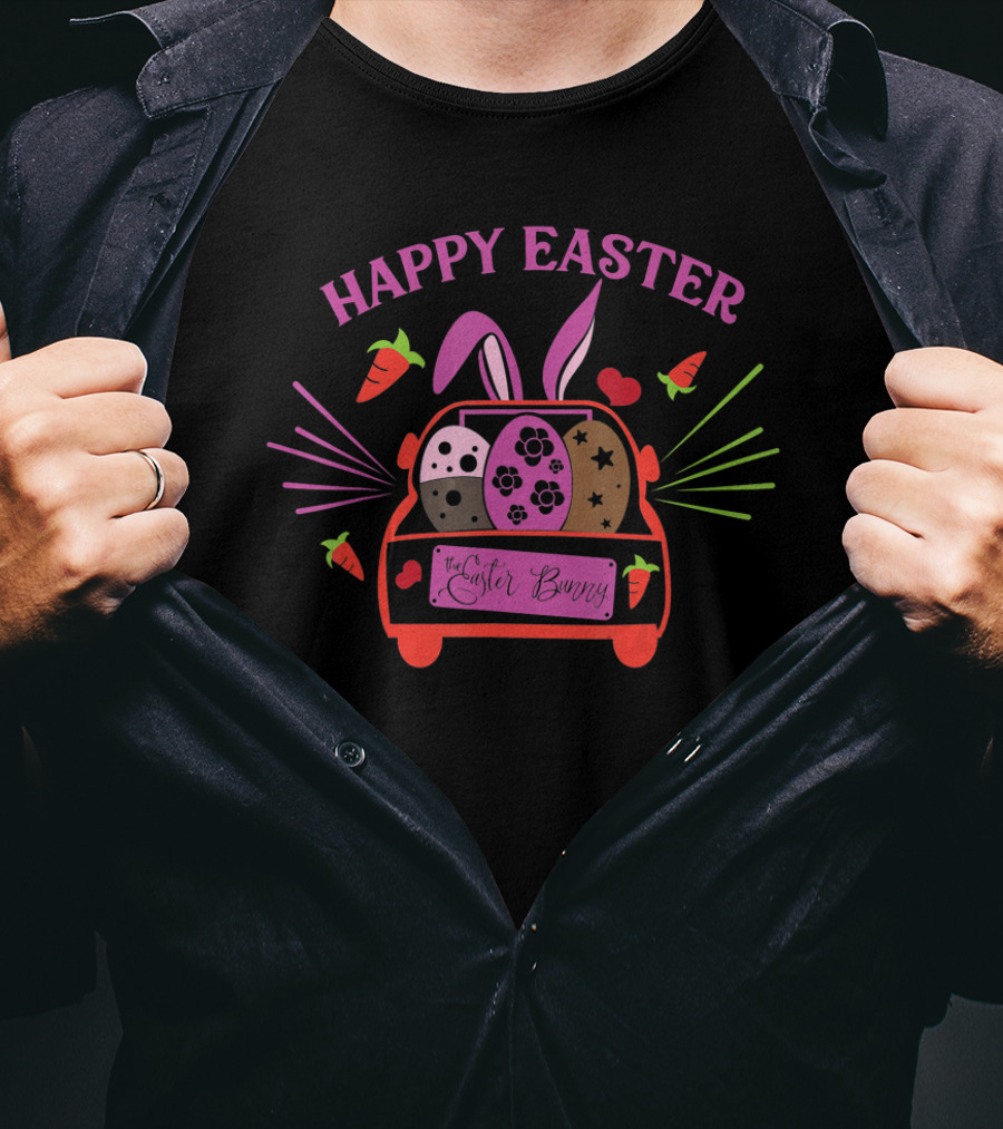 Happy Easter Bunny Truck With Easter Eggs And Carrots T-Shirt