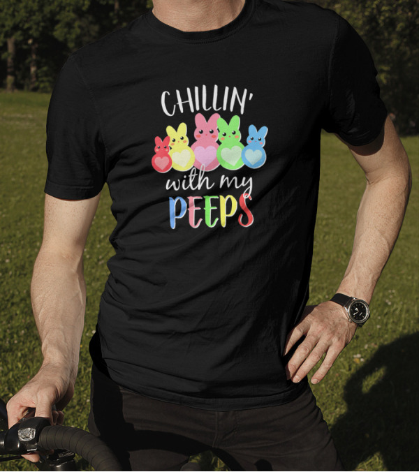 Chillin With My Peeps Easter Bunny Friends Colorful Hearts T-Shirt
