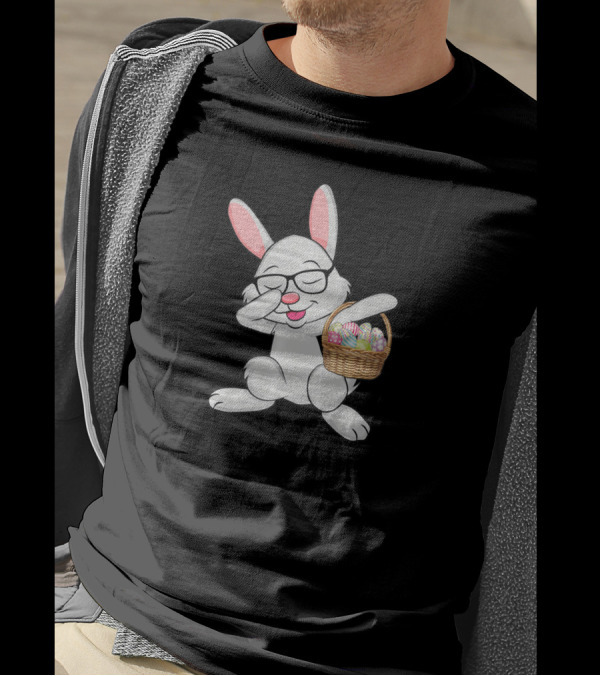 Dabbing Bunny Easter Rabbit With Basket Of Eggs Dab Gesture T-Shirt