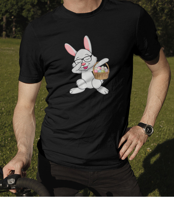 Dabbing Bunny Easter Rabbit With Basket Of Eggs Dab Gesture T-Shirt