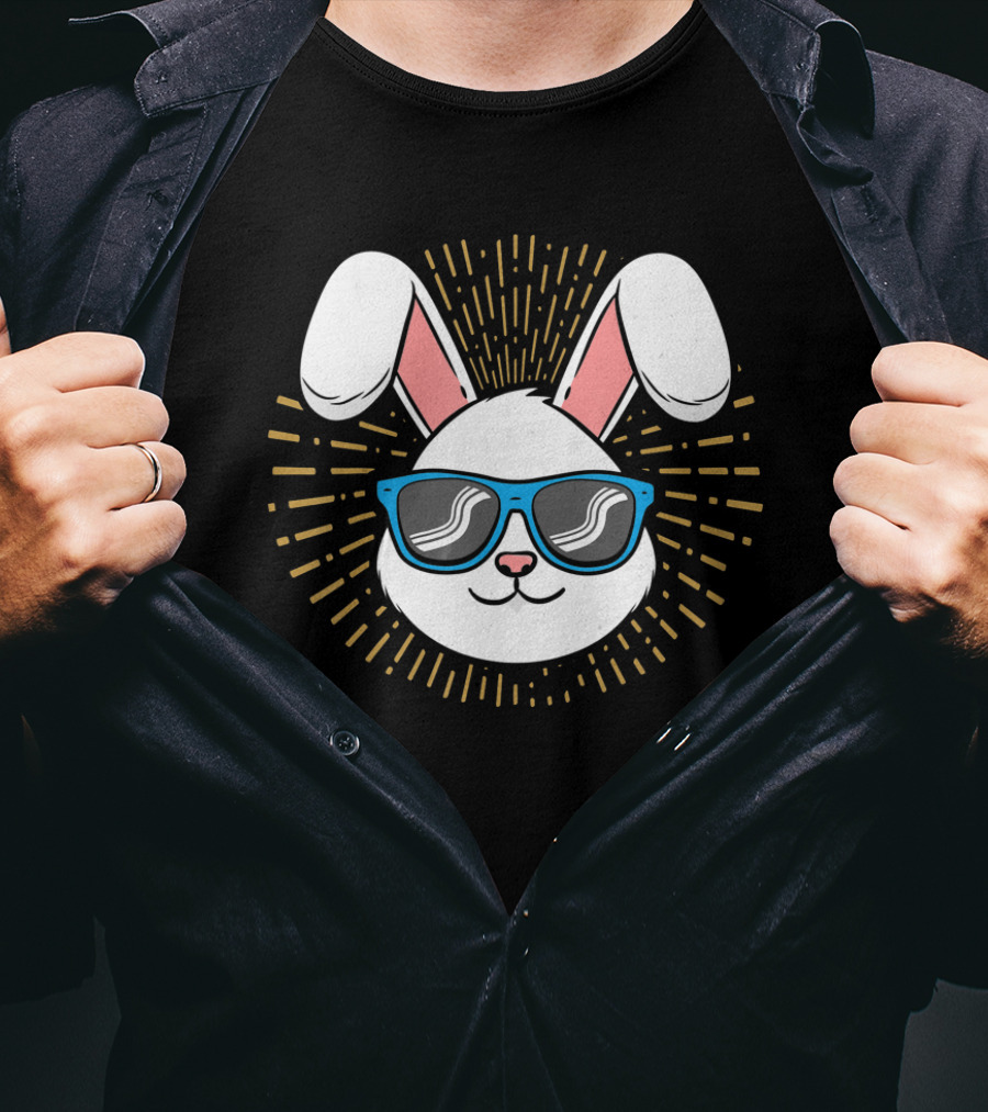 Cute Rabbit Easter Bunny With Blue Sunglasses And Ears T-Shirt