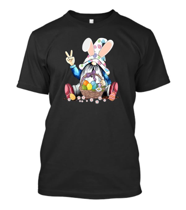 Gnome Easter Hippie Peace Sign Egg Basket Rabbit Hat T-Shirt