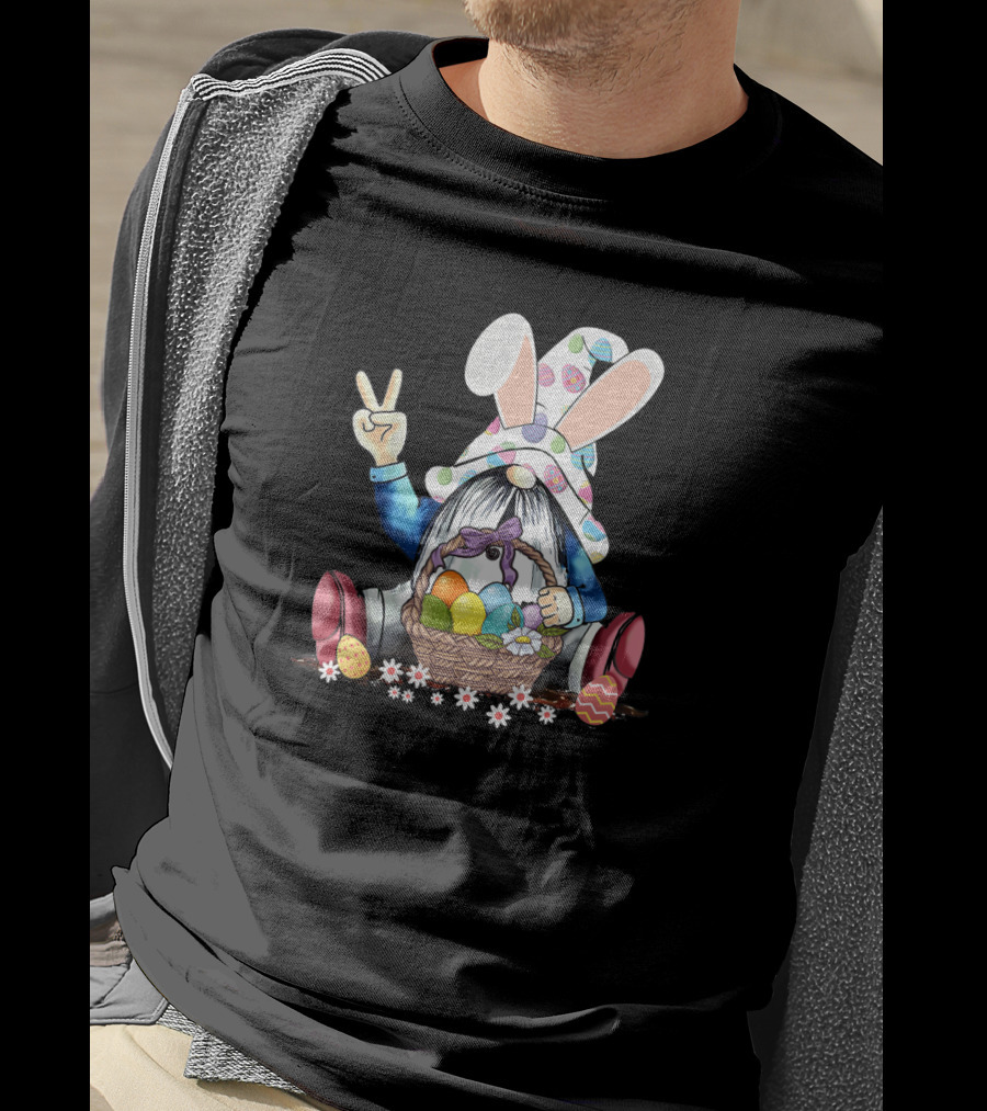 Gnome Easter Hippie Peace Sign Egg Basket Rabbit Hat T-Shirt