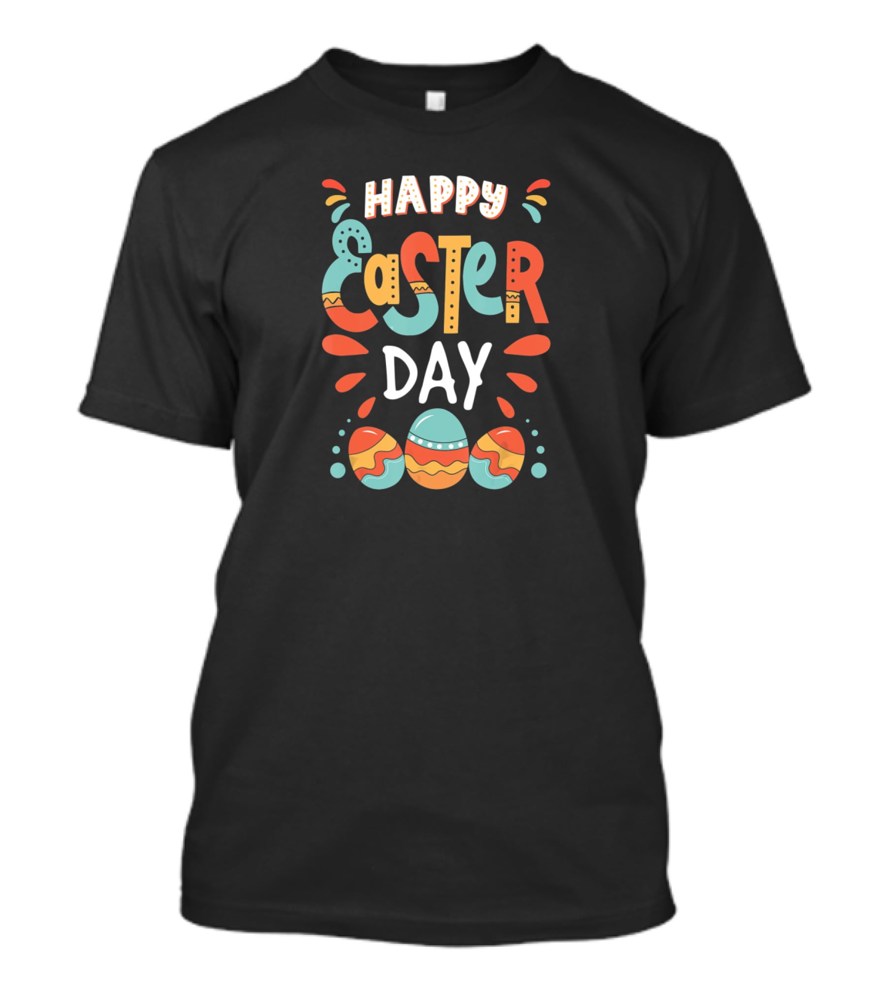 Happy Easter Day Colorful Eggs And Cute Bunny Details T-Shirt