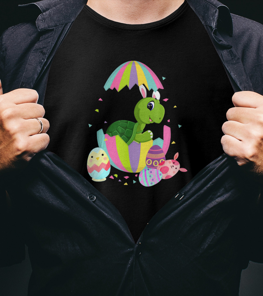 Turtle In Easter Egg With Bunny Ears And Colorful Easter Eggs T-Shirt
