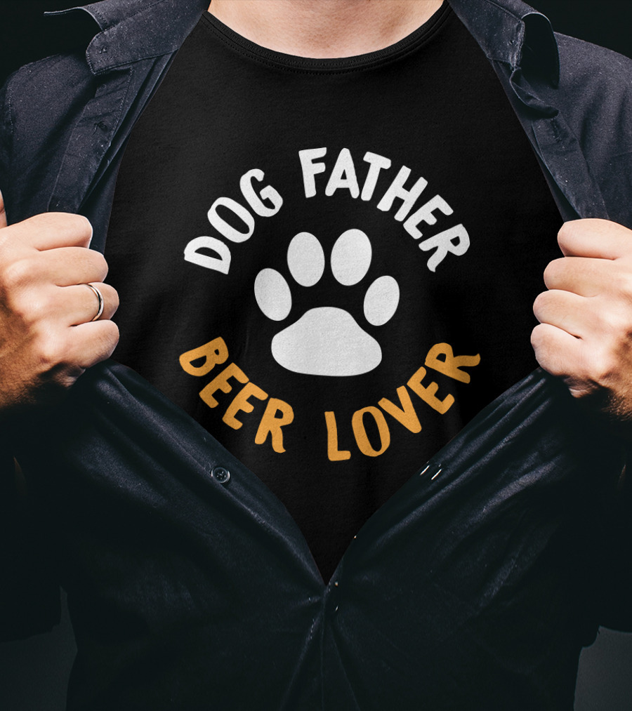 Dog Father Beer Lover Paw Print Mens Dog Dad T-Shirt