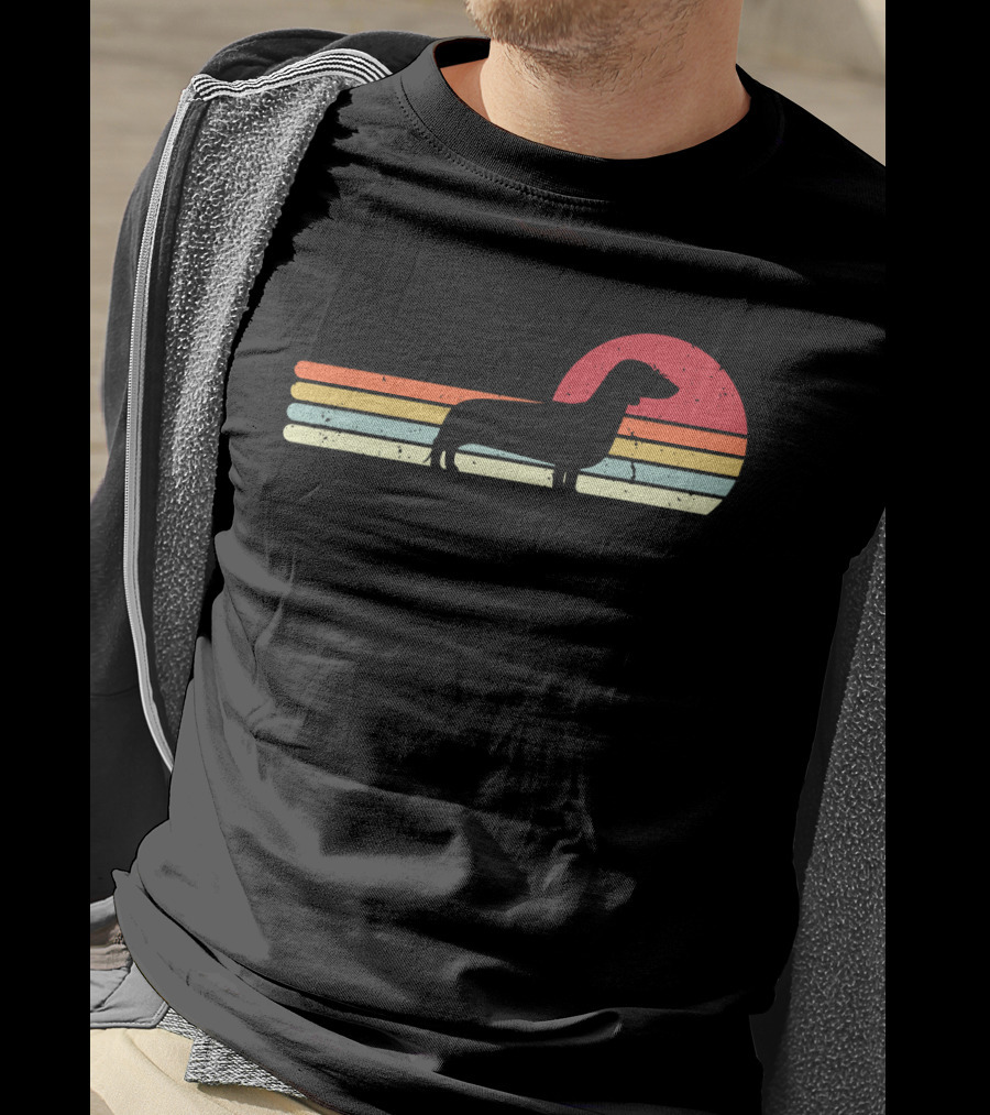 Dachshund Retro Sunset Style Vintage Stripes T-Shirt