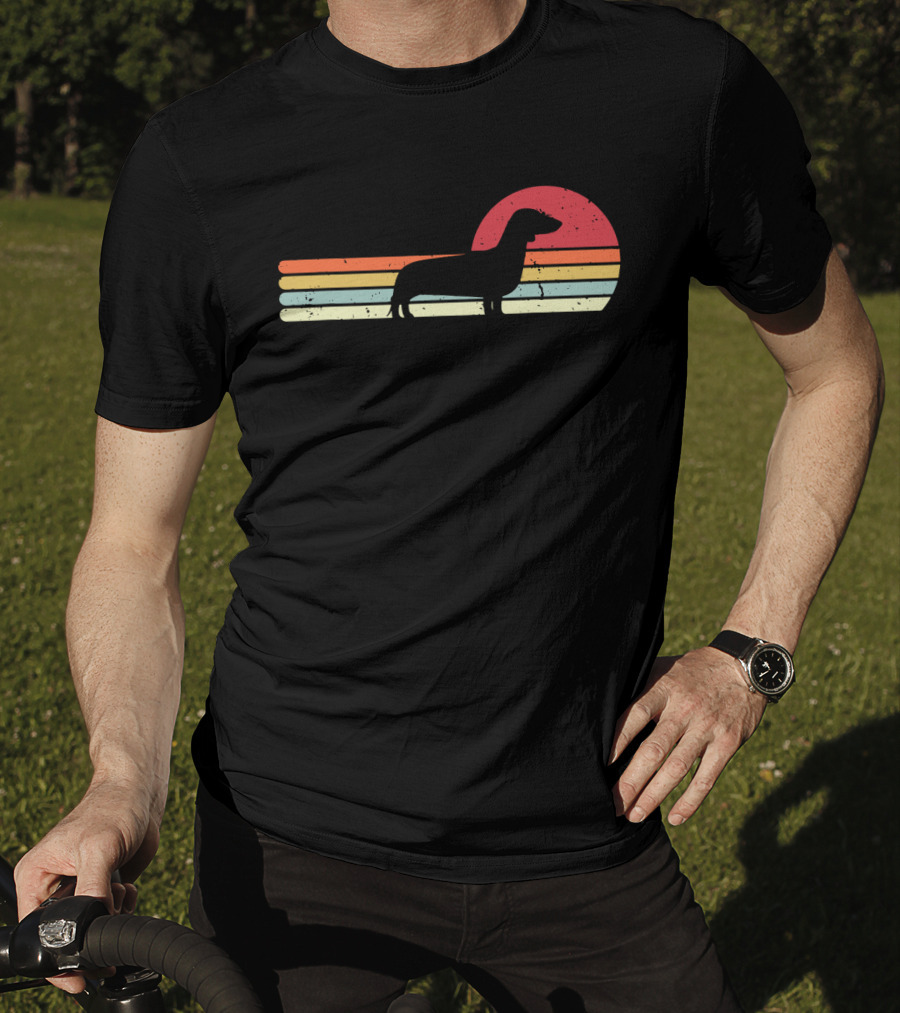 Dachshund Retro Sunset Style Vintage Stripes T-Shirt