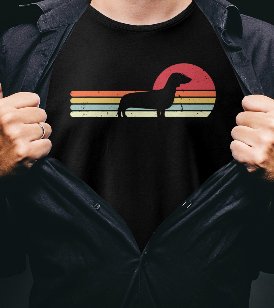 Dachshund Retro Sunset Style Vintage Stripes T-Shirt