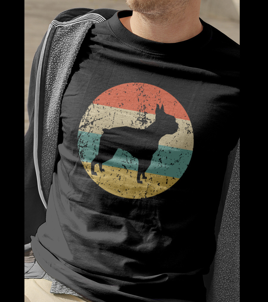 Boston Terrier Retro Vintage Dog Silhouette Sunset T-Shirt