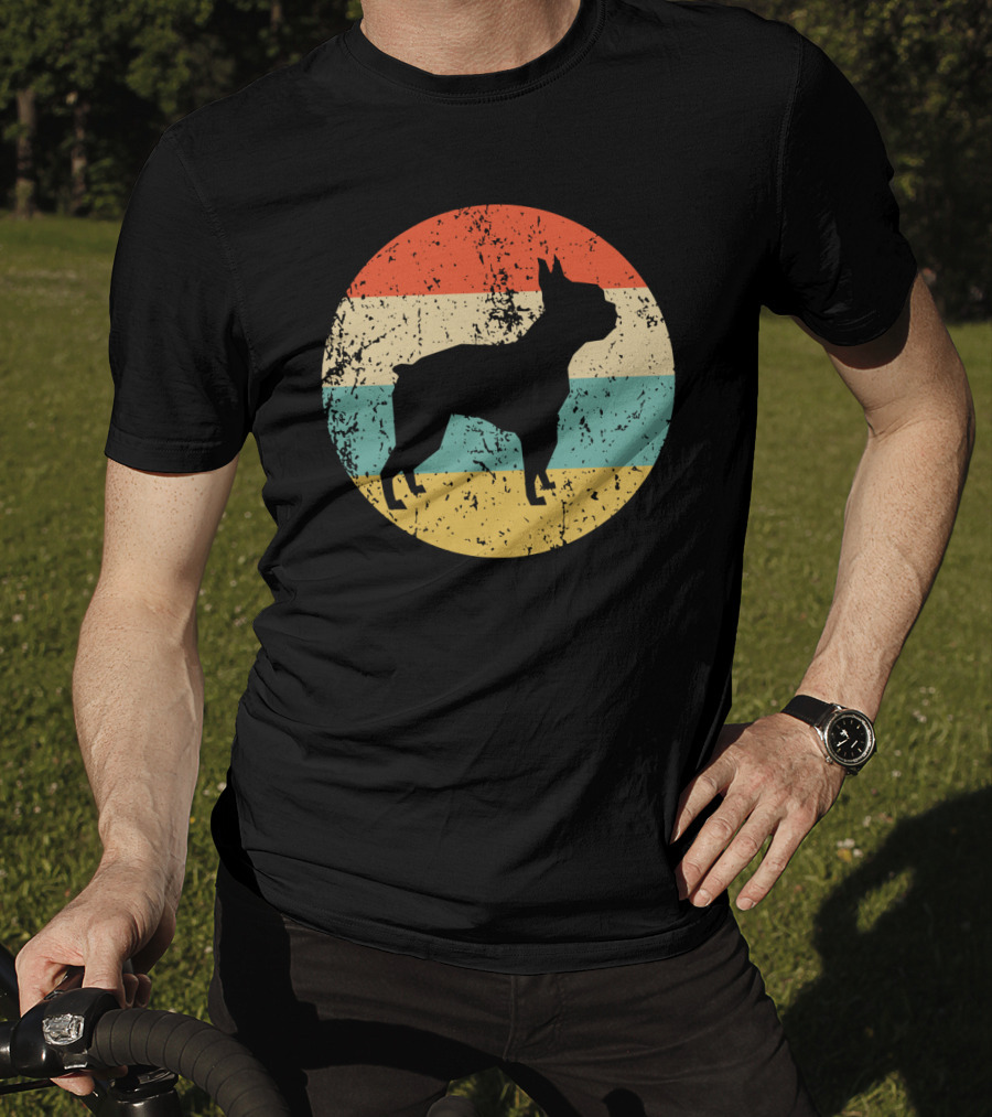 Boston Terrier Retro Vintage Dog Silhouette Sunset T-Shirt