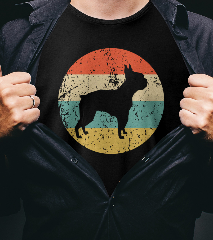 Boston Terrier Retro Vintage Dog Silhouette Sunset T-Shirt