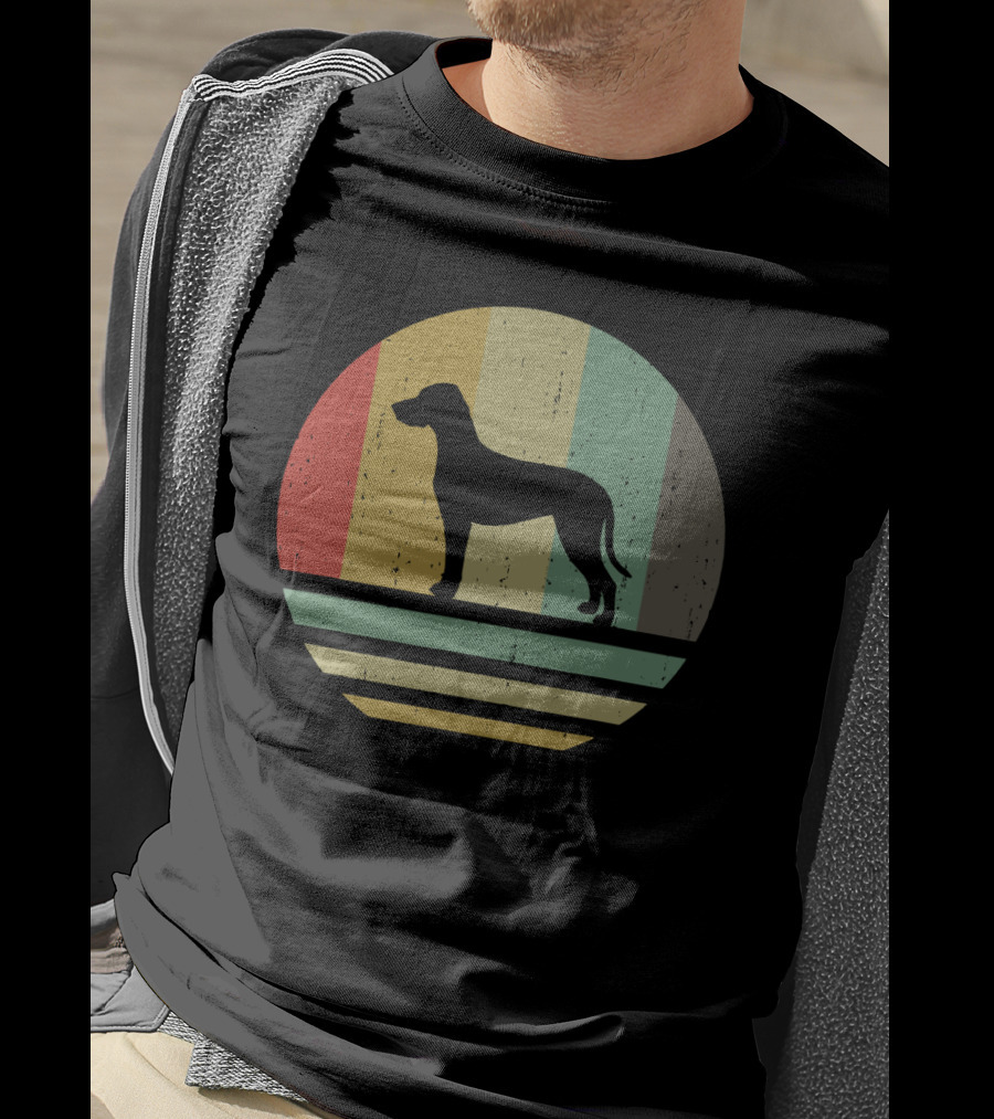 Vintage Retro Catahoula Leopard Dog Silhouette Stripes T-Shirt
