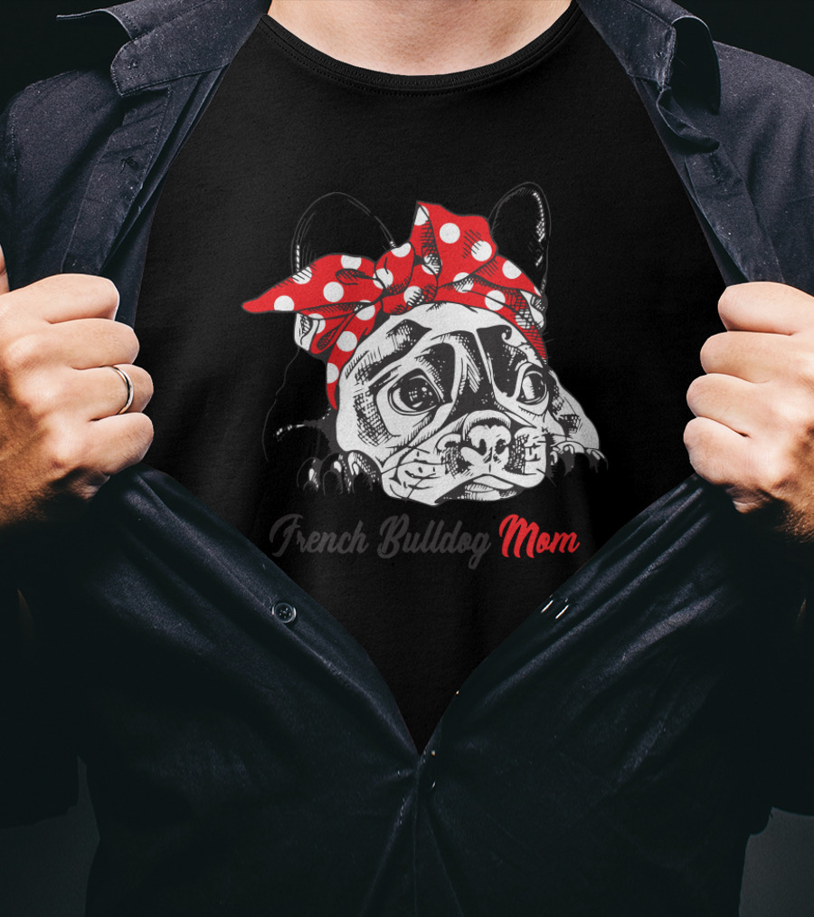 French Bulldog Mom With Red Polka Dot Bandana T-Shirt